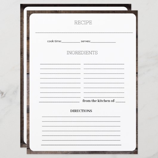 Moderne rustikale Rezeptur Kochbuch Seite (Vorne/Hinten)
