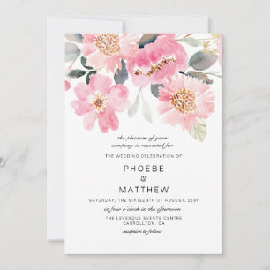 Moderne Rustikale Rosa Florale Hochzeit Einladung