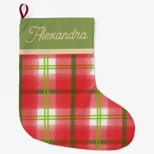 Moderne rustikale Rot-Grün-Farbe Kariert Großer Weihnachtsstrumpf (Vorderseite)