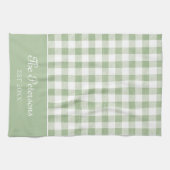Moderne Rustikale Sage White Gingham Familienname Geschirrtuch (Horizontal)