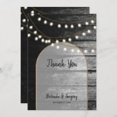 Moderne Rustikale Schwarz-Holz Gold Lights Arch We Dankeskarte (Vorne/Hinten)
