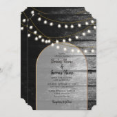 Moderne Rustikale Schwarz-Holz Gold Lights Arch We Einladung (Vorne/Hinten)