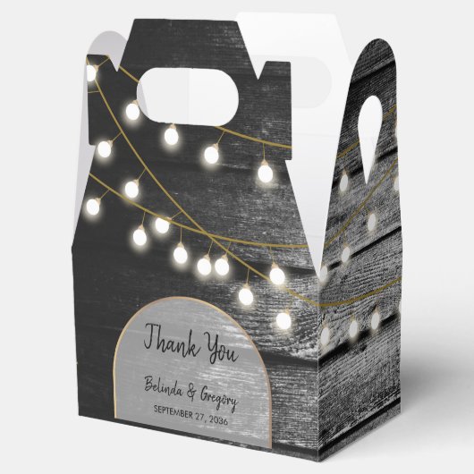 Moderne Rustikale Schwarz-Holz Gold Lights Arch We Geschenkschachtel (Geöffnet)