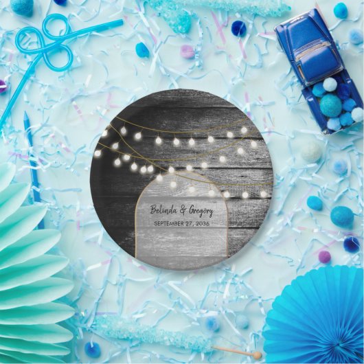 Moderne Rustikale Schwarz-Holz Gold Lights Arch We Pappteller (Party)