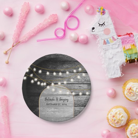 Moderne Rustikale Schwarz-Holz Gold Lights Arch We Pappteller (Party)