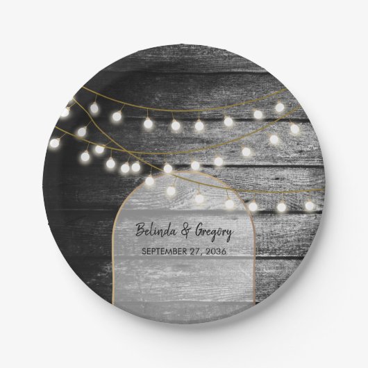 Moderne Rustikale Schwarz-Holz Gold Lights Arch We Pappteller (Vorderseite)