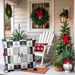 Moderne rustikale Schwarz-Weiß-Kiefern-Monogramm Kissen