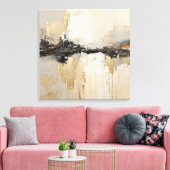 Moderne Rustikale Schwarze Champagner Gold Beige A Leinwanddruck (Insitu (Wohnzimmer))