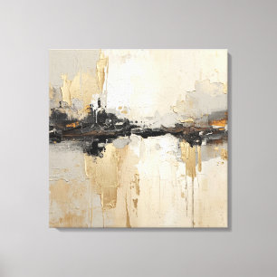 Moderne Rustikale Schwarze Champagner Gold Beige A Leinwanddruck