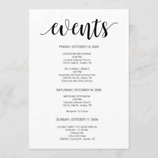 Moderne rustikale, schwarze, Dinge zu tun, Reiseka Programm (Rückseite)