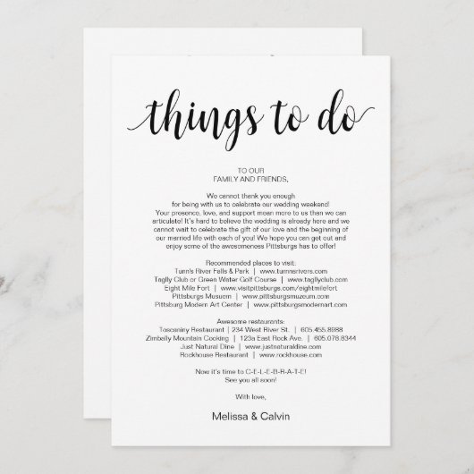 Moderne rustikale, schwarze, Dinge zu tun, Reiseka Programm (Vorne/Hinten)