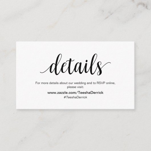 Moderne rustikale, schwarze, Hochzeitsdetails, UAW Begleitkarte (Vorderseite)