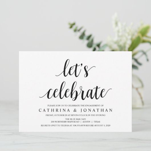 Moderne rustikale, schwarze Schrift, Engagement Pa Einladung (Stehend Vorderseite)