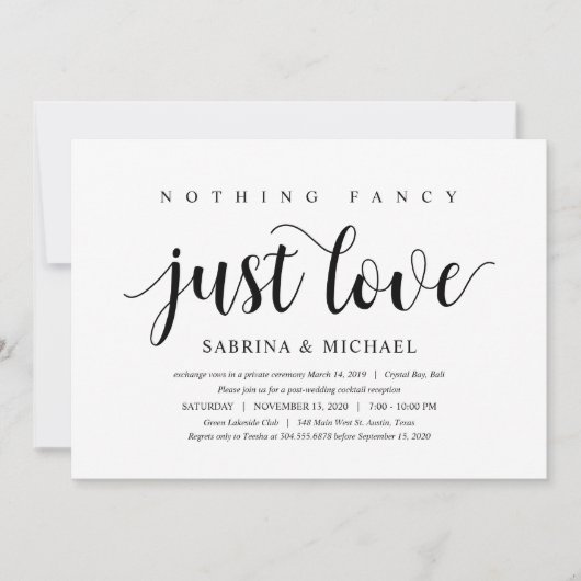 Moderne rustikale, schwarze Schrift, Hochzeitsfeie Einladung (Vorderseite)