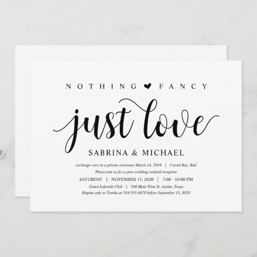 Moderne rustikale, schwarze Schrift, Hochzeitsfeie Einladung (Vorne/Hinten)