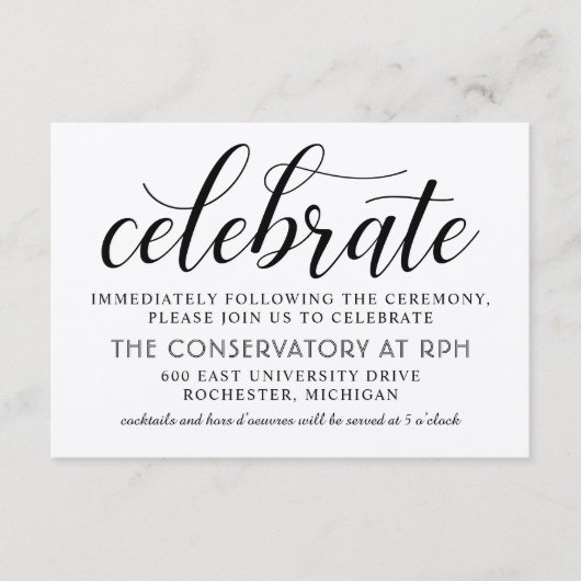 Moderne Rustikale Schwarze Script-Hochzeitsempfehl Begleitkarte (Vorderseite)