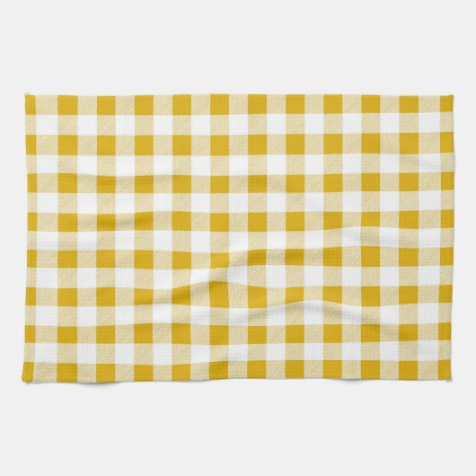 Moderne rustikale Senfgelbe Gingham-Karos Geschirrtuch (Horizontal)