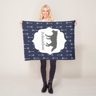 Moderne Rustikale Silhouette Grau Wolf Fleecedecke