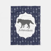 Moderne Rustikale Silhouette Grau Wolf Fleecedecke (Vorderseite)