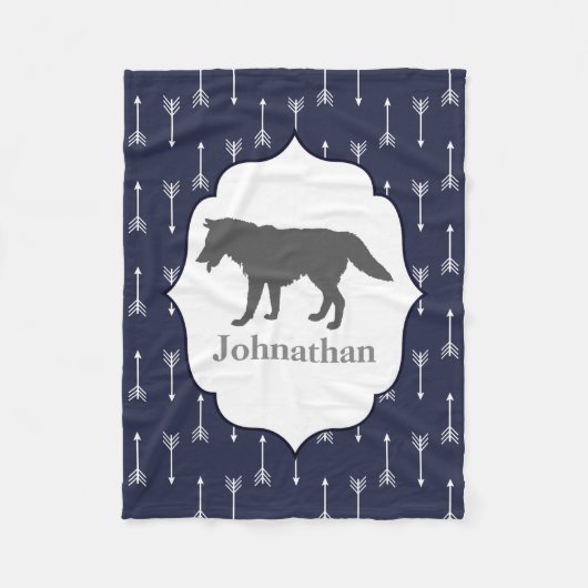 Moderne Rustikale Silhouette Grau Wolf Fleecedecke (Vorderseite)