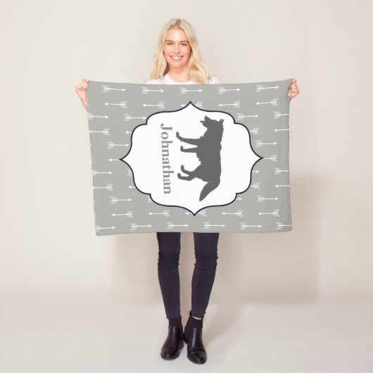 Moderne Rustikale Silhouette Grau Wolf Fleecedecke (Beispiel)
