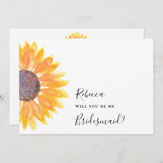Moderne Rustikale Sonnenblume Wasserfarbenübersich Einladung (Vorne/Hinten)