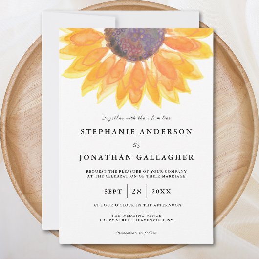 Moderne Rustikale Sonnenblumenhochzeit Einladung