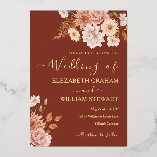 Moderne Rustikale Terracotta Boho Fall Foliage Hoc Folieneinladung (Vorderseite)