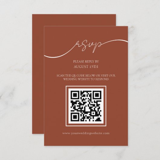 Moderne Rustikale Terracotta QR Code Wedding RSVP Begleitkarte (Vorne/Hinten)
