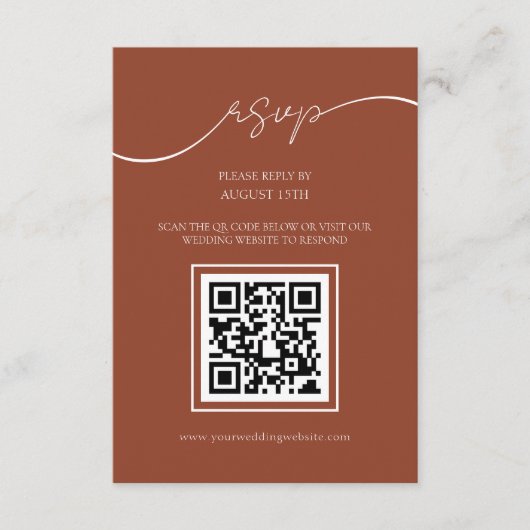 Moderne Rustikale Terracotta QR Code Wedding RSVP  Begleitkarte (Vorderseite)