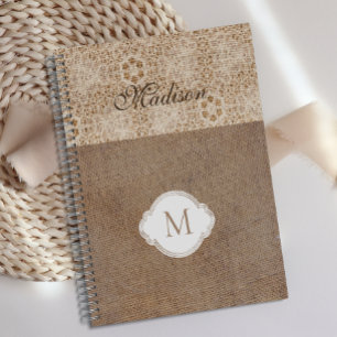 Moderne rustikale trendige Monogramm-Spitzen-Jute Planer