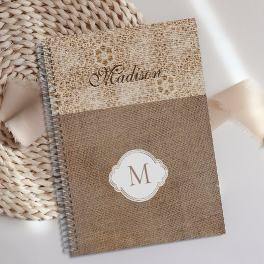 Moderne rustikale trendige Monogramm-Spitzen-Jute Planer