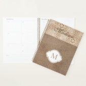 Moderne rustikale trendige Monogramm-Spitzen-Jute Planer (Anzeige)