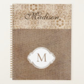 Moderne rustikale trendige Monogramm-Spitzen-Jute Planer (Vorderseite)