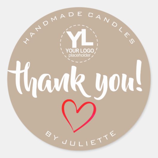 Moderne rustikale Vielen Dank Red Heart Natural Br Runder Aufkleber (Vorderseite)