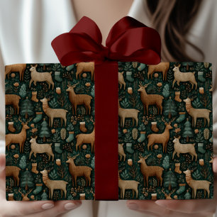 Moderne Rustikale Waldhirsch- und Kiefern-Weihnach Geschenkpapier Set