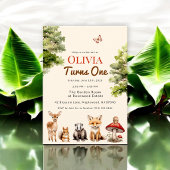 Moderne Rustikale Waldtiere Erstes Geburtstagsfest Einladung