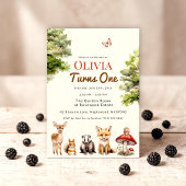 Moderne Rustikale Waldtiere Erstes Geburtstagsfest Einladung