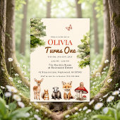Moderne Rustikale Waldtiere Erstes Geburtstagsfest Einladung
