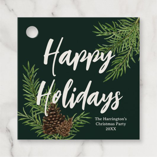 Moderne Rustikale Wasserfarbe Pinecone Happy Holid Geschenkanhänger (Vorderseite)