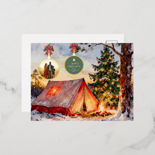 Moderne rustikale Weihnachtsbaumkugelfoto Folien Feiertagspostkarte