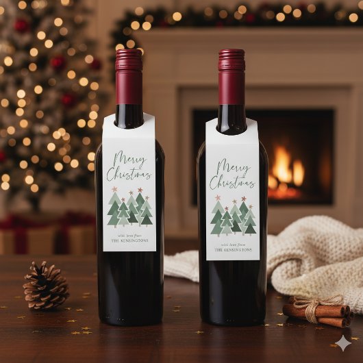 Moderne rustikale Weihnachtsbaumtypografie Flaschenanhänger