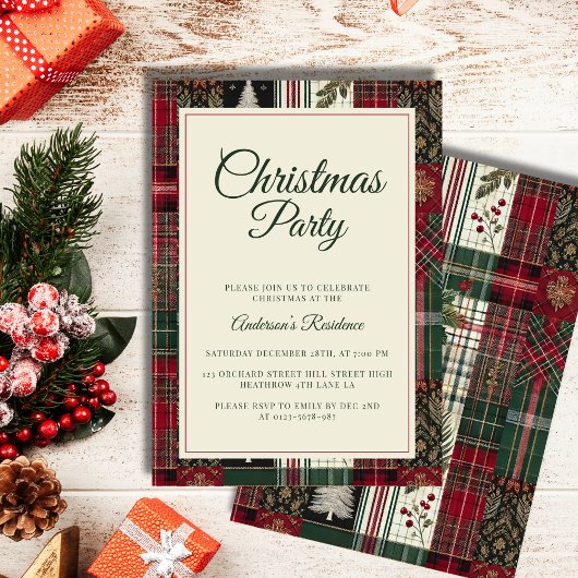 Moderne rustikale Weihnachtsfeier Tartan Karierte Einladung