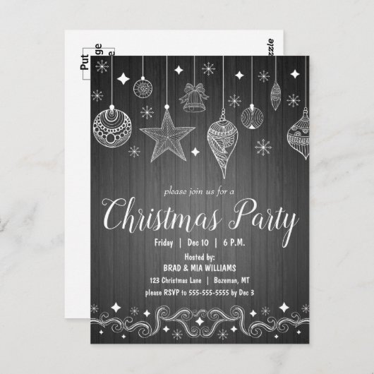 Moderne rustikale Weihnachtsfeiertage Party Einlad Postkarte (Vorne/Hinten)