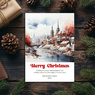 Moderne rustikale Weihnachtsszene Wasserfarbe Feie Feiertagskarte