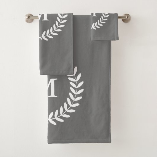 Moderne rustikale weiße noble Lorbeer u. Grau Badhandtuch Set (Insitu)