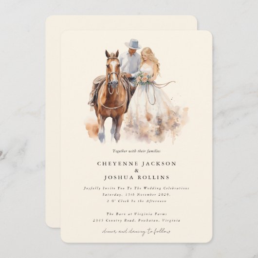 Moderne Rustikale Western Hochzeitseinladung Einladung (Vorne/Hinten)