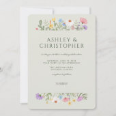 Moderne Rustikale Wildblume Border Soft Sage Weddi Einladung (Vorderseite)
