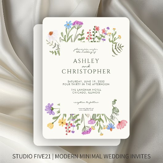 Moderne Rustikale Wildblume Border Wedding Einladung