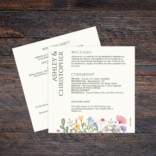 Moderne Rustikale Wildblume Hochzeit Programm